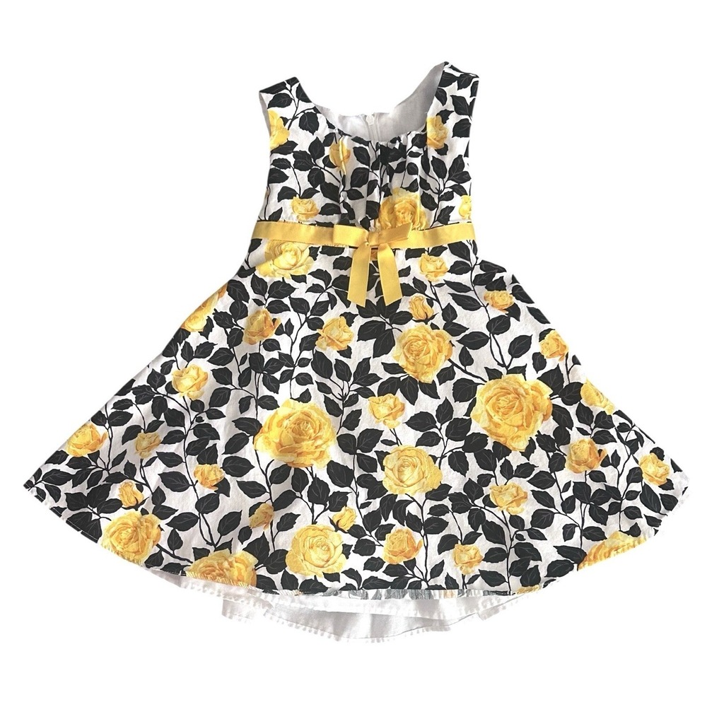 Bonnie Jean Dress Yellow Floral Rose Girls 3T Lined Bow Spring Easter Bloomcore